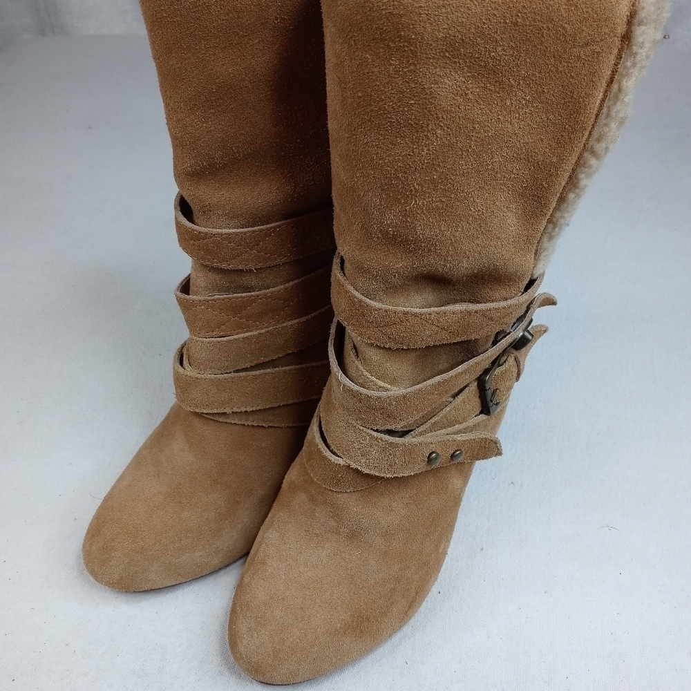 NINE WEST TAN SUEDE HEELED LINED 'CRUZAL1' BOOTS W